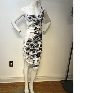 Le Chateau Formal Cocktail White Black Grey Floral Bodycon Cotton Summer Dress